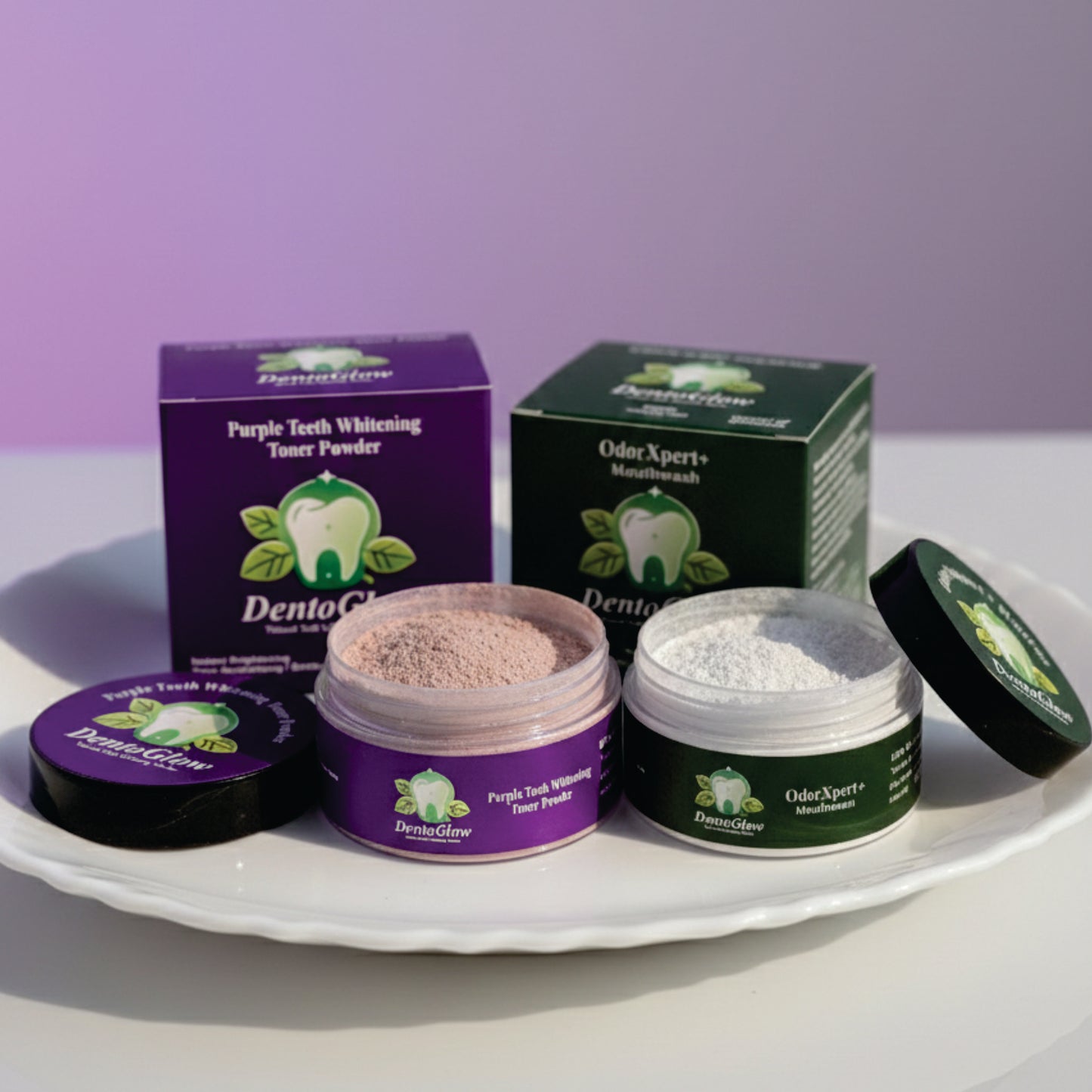Dento Glow Combo Pack | OdorXpert + Purple Teeth Whitening Powder